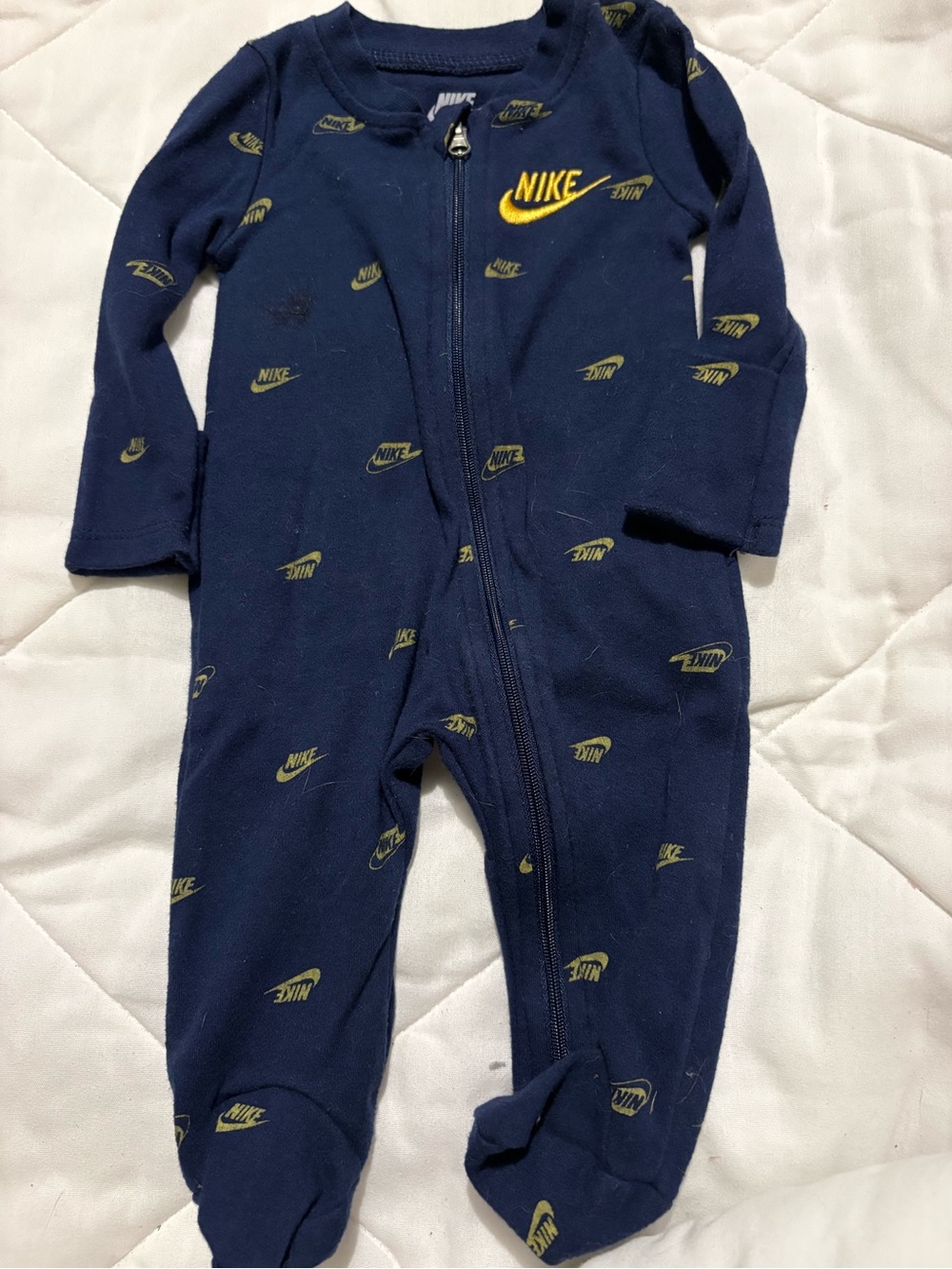 Nike Navy and Yellow Baby One-Piece Zipper Footed Sleeper